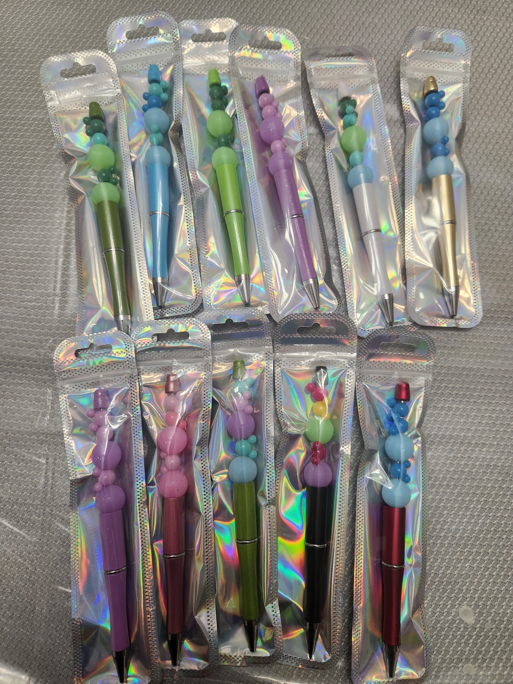 Set of Beaded Top Ballpoint Pens - Pastel Mix